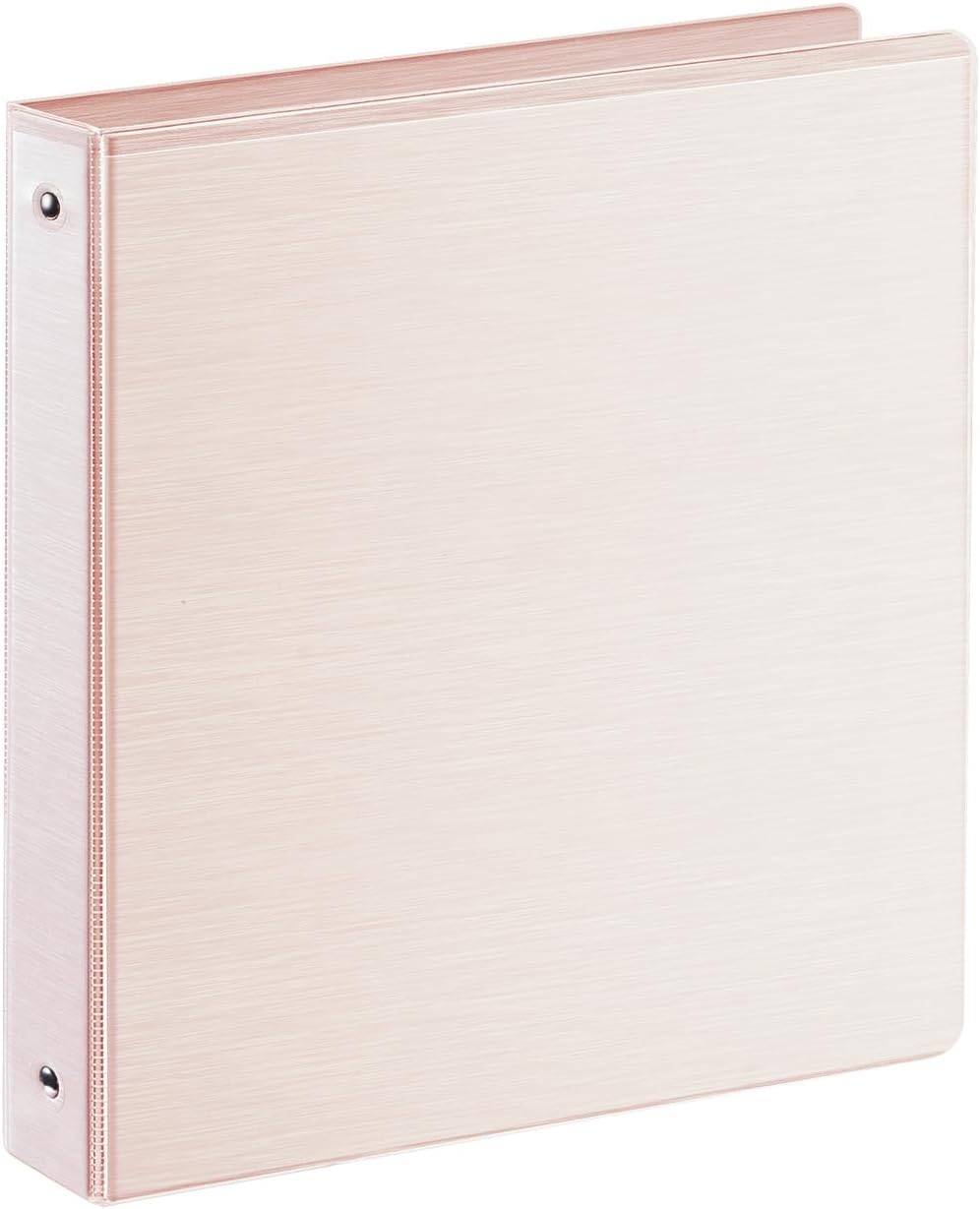 SUIN 1 Inch 3 Ring Binder, Clear 1'' View Presentation Binders with 2 Pockets, Fits 8.5 x 11 Letter Size, Durable Polypropylene, Non-Stick & PVC-Free for School, Office & Home (Brushed Pink)