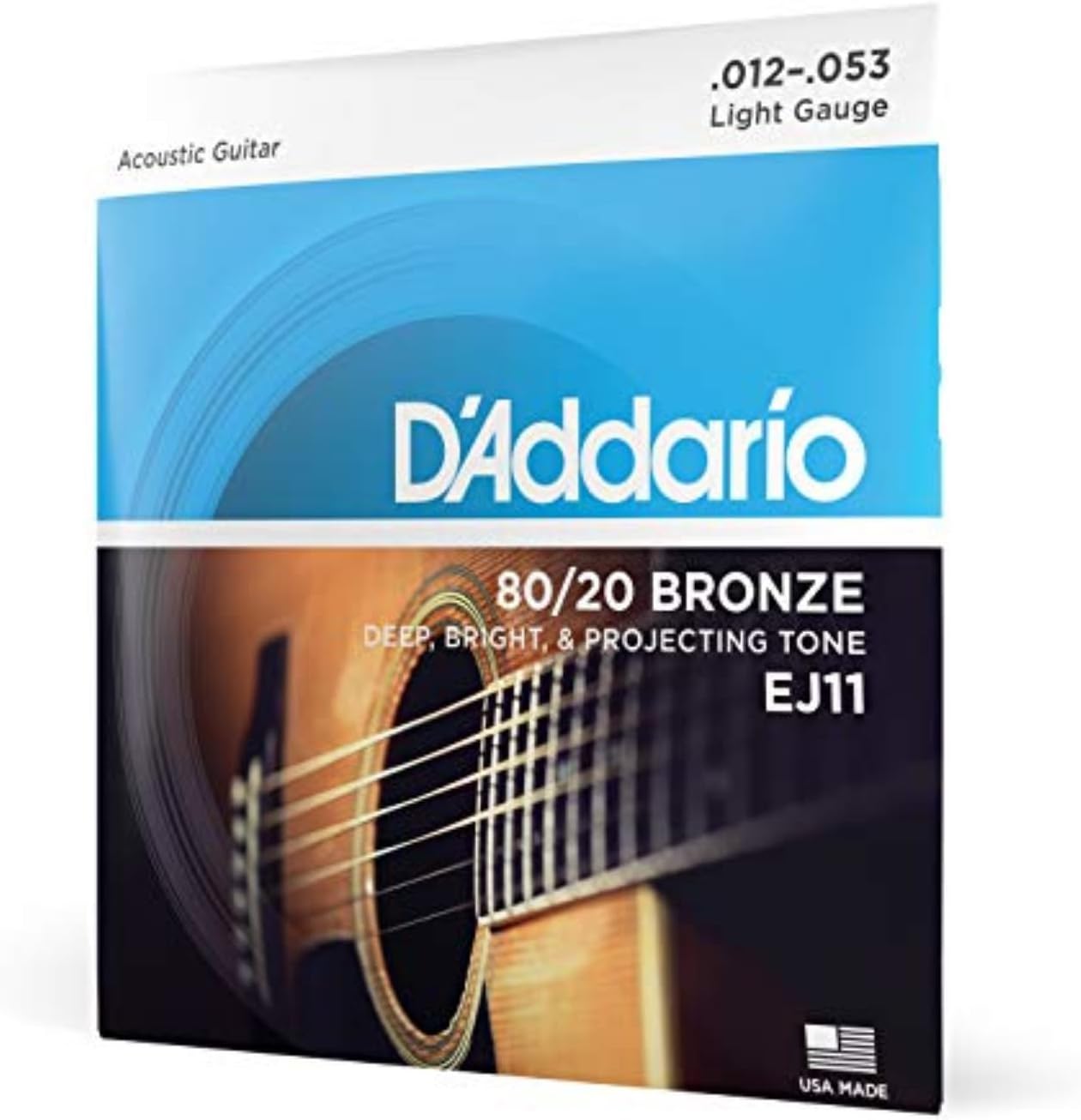 D'Addario EJ11 80/20 Bronze Acoustic Guitar Strings, Light, 12-53