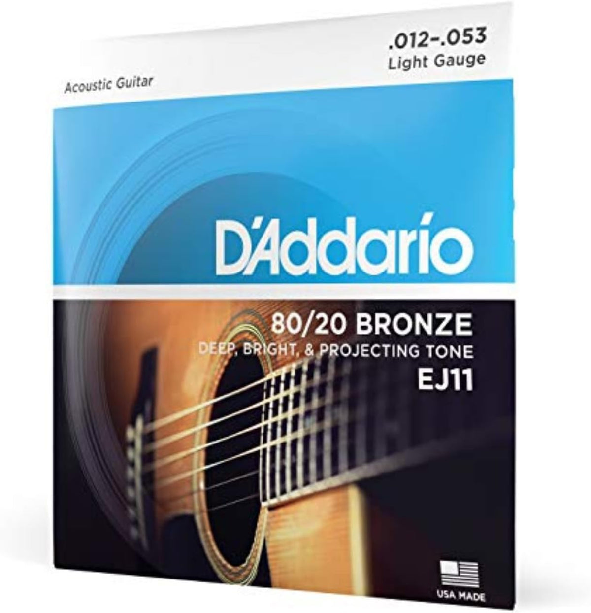 D'Addario EJ11 80/20 Bronze Acoustic Guitar Strings, Light, 12-53