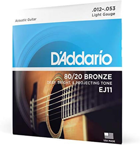 D'Addario EJ11 80/20 Bronze Acoustic Guitar Strings, Light, 12-53