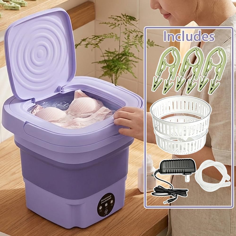 [Foldable Washing Machine] 2.38gal High Capacity Mini Washer with 3 Modes Deep Cleaning Half Automatic Washt, Foldable Washing Machine with Soft Spin Dry for Socks, Clothes, Towels, Delicate Items