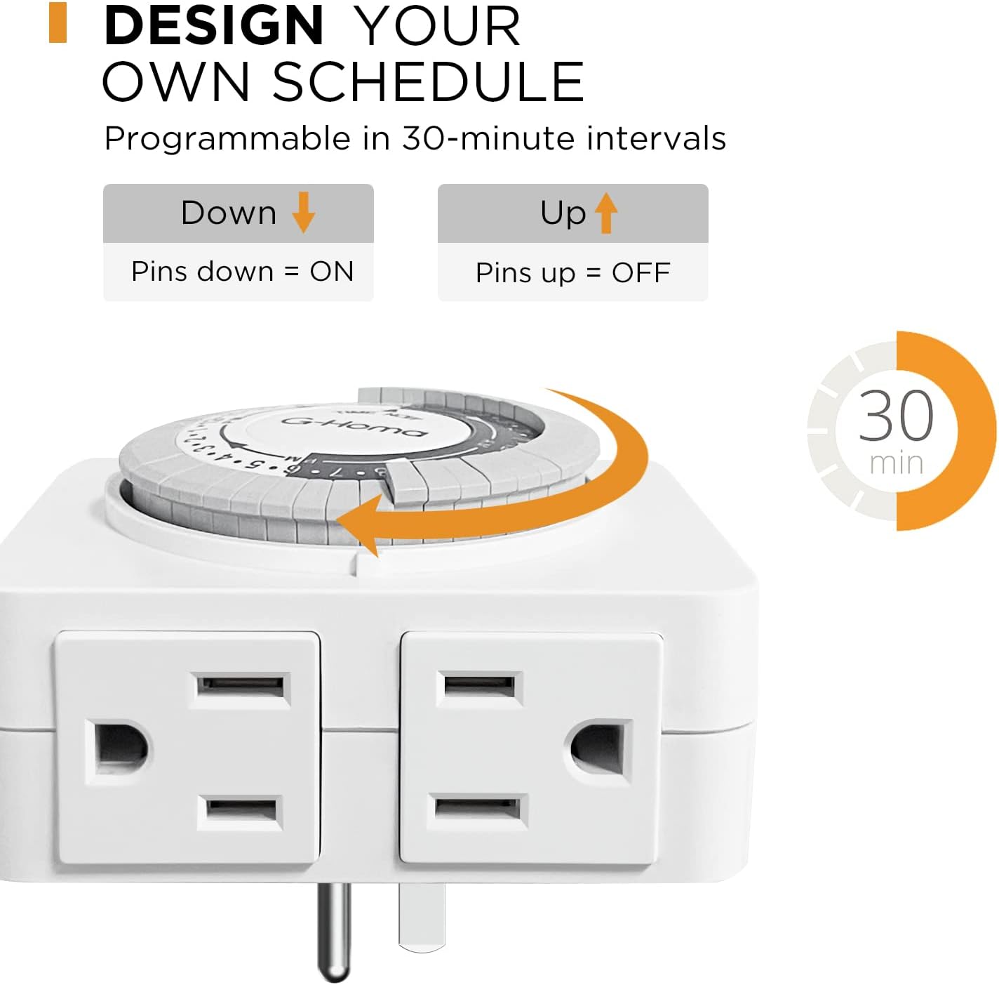 G-Homa Timer Outlet Electric Indoor with 2 Grounded Outlet,Plug-in 24-Hour Mechanical Timers,Daily On/Off Cycle,Energy Saving for Lamps, Seasonal, Christmas Lights and Holiday Decorations (2 Pack)