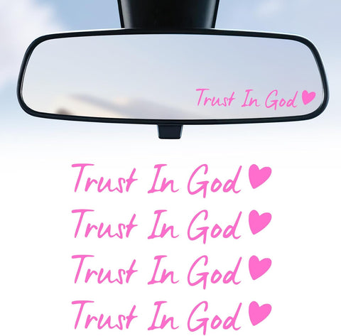 JUSTTOP 4PCS Car Decals,Decorative Rearview Mirror Sticker,Trust in God Car Stickers,Auto Stickers and Decals,Cute Car Decor for Women,Car Accessories,Fits Most Vehicles,Direct-Stick(Pink)