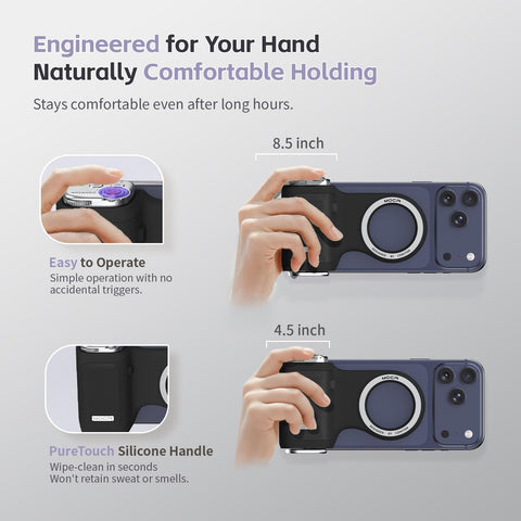 COMITOK MOCA iPhone 17 Pro Camera Grip No Need App for iOS26, Compatible iOS17 and iOS18, Fun Shot Magnetic Grip for Phone Native Camera with Anti-Drop Detachable Remote and Convenient Keychain Hook
