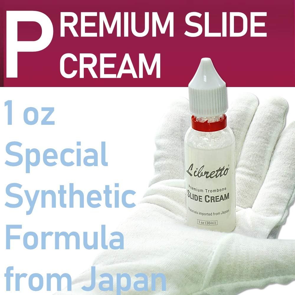 Libretto Trombone All-Inclusive Care Kit: Flexible Bore Brush + Mouthpiece Brush + Slide Cream+ Microfiber Cleaning Cloth + Slide Grease, w/Handy Case, Time to Clean & Extend Life of Your Trombone!