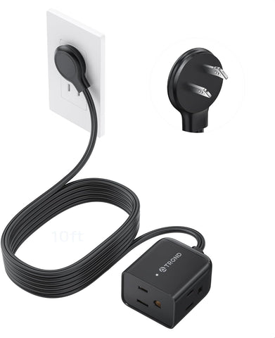 TROND 2 Prong to 3 Prong Extension Cord 10ft, Polarized Flat Plug, 3 AC
