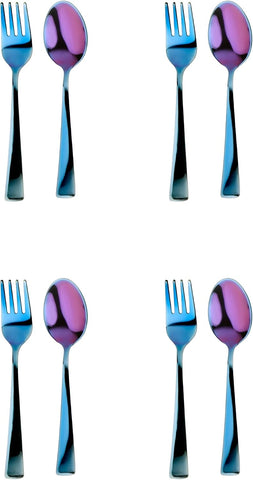 Ahimsa Stainless Steel Kids Utensil Set, Iridescent Blue, 8-Piece Set