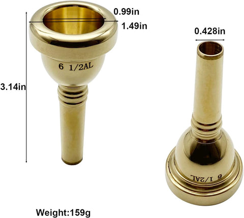Missmore Trombone Mouthpiece 6 1/2AL Gold，Gold Plated