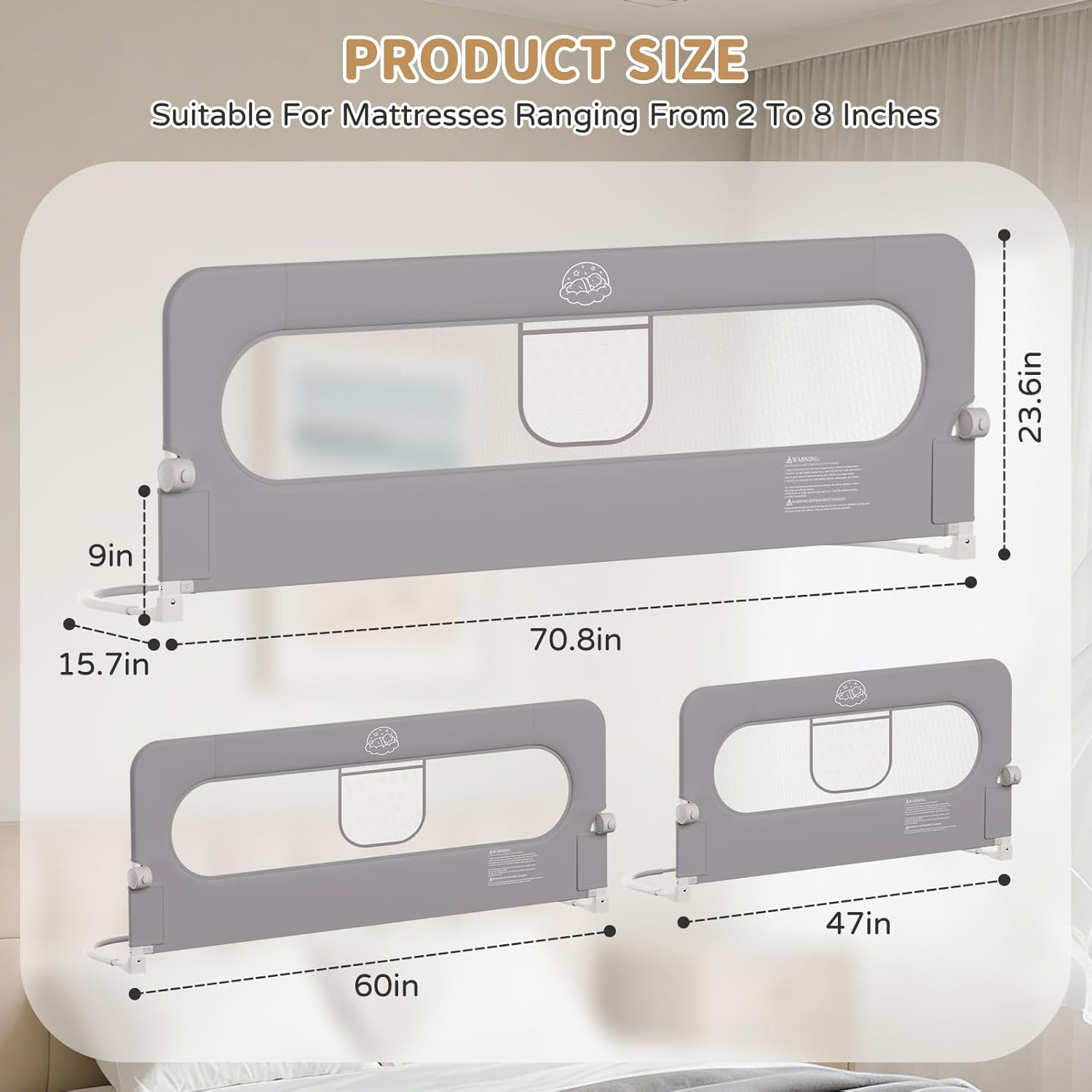 Bed Rail for Toddlers,71in Foldable Bed Rail for Baby, Baby Bed Rail Guard with Reinforced Carbon Steel Frame&Connectors for Twin Full Queen King Bed