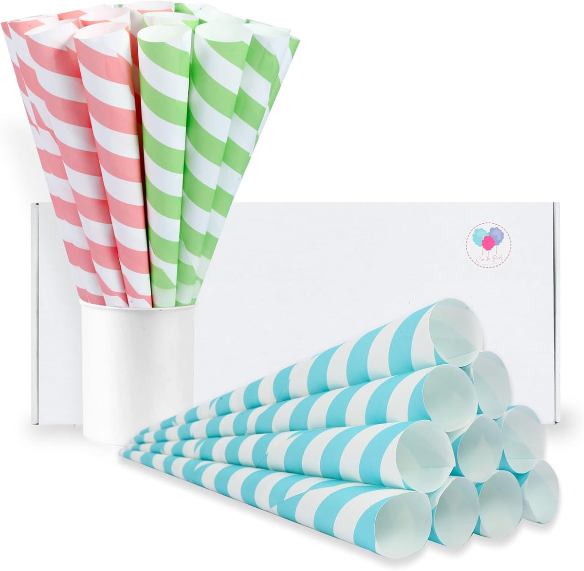 Cotton Candy Cones 30 Pack Baby Pastel - Candy Park Multicolor Paper Cones, For Cotton Candy Machines & Candy Floss Sugar, Party Supplies for Birthday, Easter, Celebrartions & Consession Stand