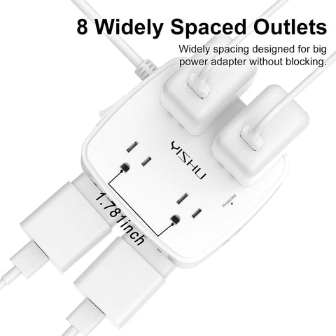 YISHU 6Ft Surge Protector Power Strip with 8 Widely Outlets & 4 USB Ports