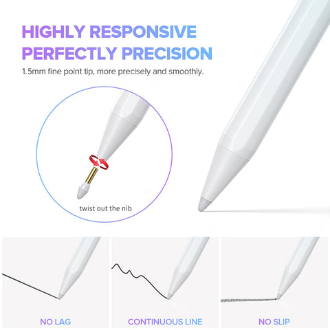 Stylus Pen for iPad 9th&10th Generation-2X Fast Charge Active Pencil Compatible with 2018-2024 Apple iPad Pro 11"/12.9"/M4, iPad Air 3/4/5/M2, iPad 6-10, iPad Mini 5/6 Gen-Gradient White Blue