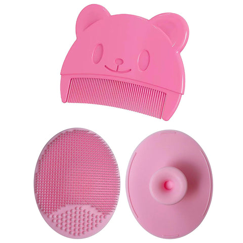 Baby Bath Brush, Baby Cradle Cap Brush, Silicone Massage Brush, Baby Comb, Children's Comb（3pcs） (Blue)