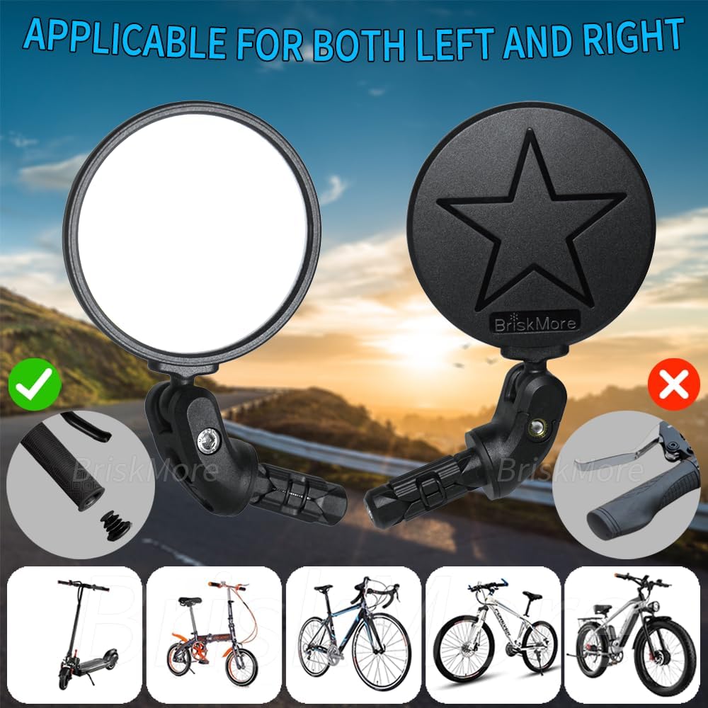 BriskMore Bike Mirrors,Bike Bar End Mirror, HD Glass Convex Lens Bicycle Rearview Mirror, Safe Cycling Rearview Mirror, Easy to Install