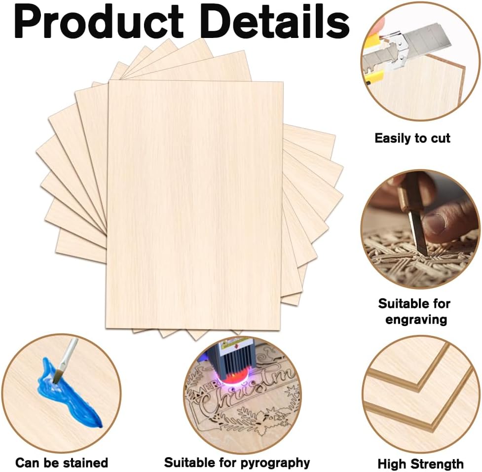 24 Pack Basswood Sheets 4 x 6 x 1/16 Inch Thin Wood Sheets for Crafts