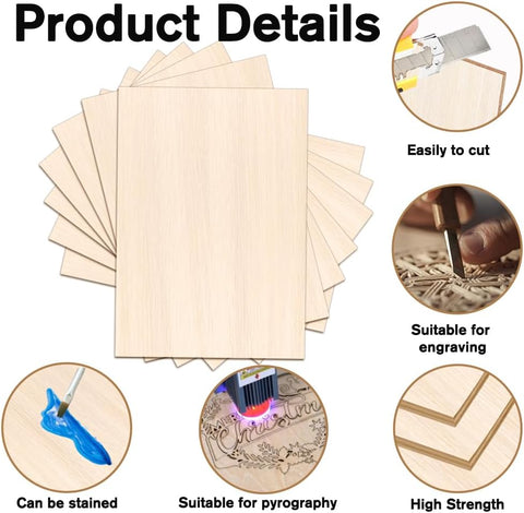 24 Pack Basswood Sheets 4 x 6 x 1/16 Inch Thin Wood Sheets for Crafts