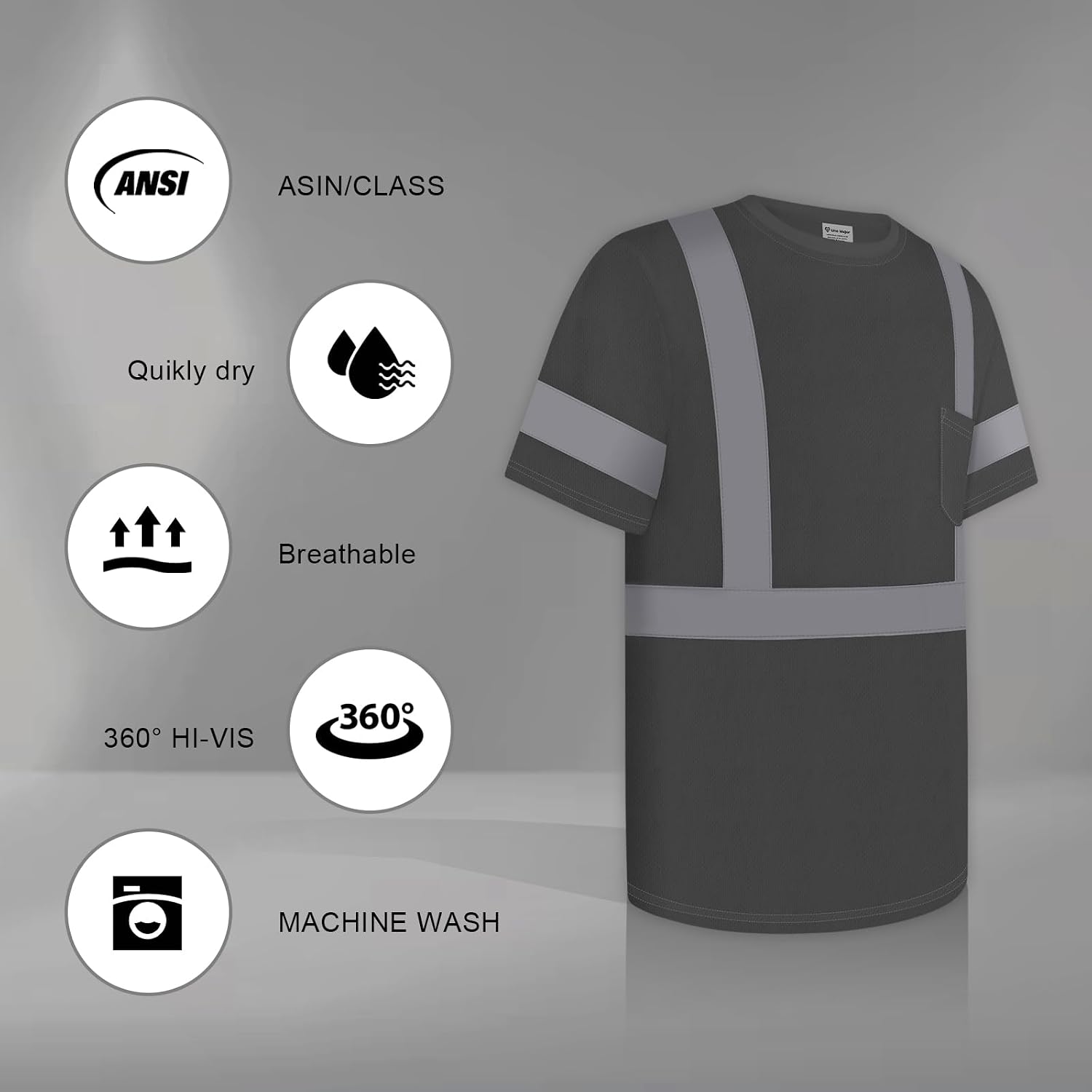 High Visibility Shirts for Men Class 2 Hi Vis Reflective Safety ConstrUCRtion Shirts for Men Women, Short Sleeve Work Shirts, Meet ANSI, Durable & Breathable, UCR-Dark Grey L,3PACK