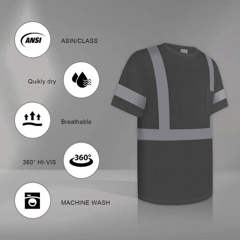 High Visibility Shirts for Men Class 2 Hi Vis Reflective Safety ConstrUCRtion Shirts for Men Women, Short Sleeve Work Shirts, Meet ANSI, Durable & Breathable, UCR-Dark Grey L,3PACK