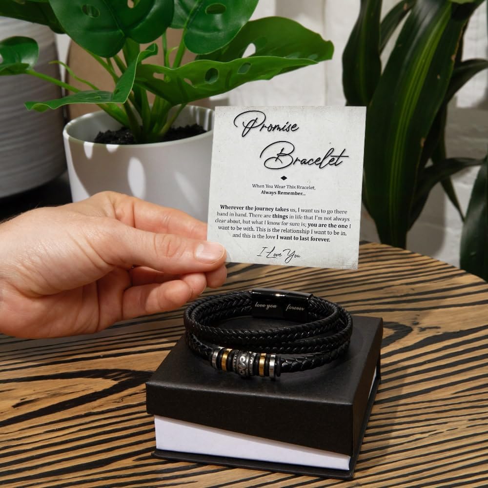 Promise Bracelet, Romantic Gift for Boyfriend, Appreciation Bracelet for Boyfriend, Men Bracelets Gift, Braided Leather Bracelets Lettering Love You Forever Jewelry Gifts For Man With Message Card