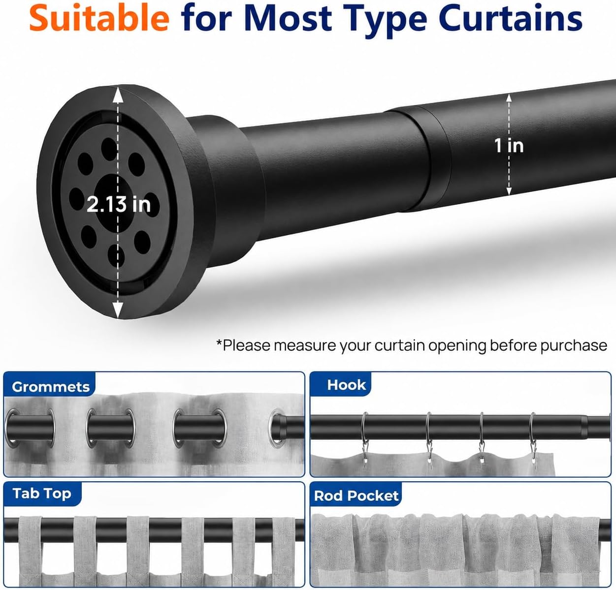 ALLZONE Tension Shower Curtain Rod with Strong Spring, 28-42 In.