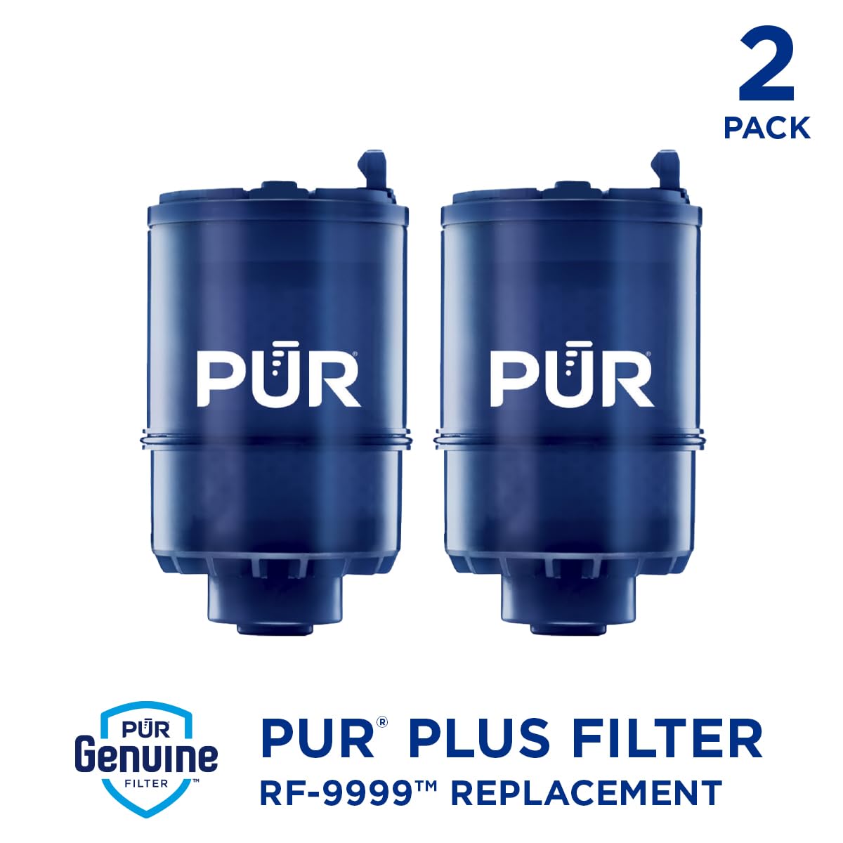 PUR PLUS Faucet Mount Replacement Filter 2-Pack, Genuine PUR Filter, 3-in-1 Powerful, Natural Mineral Filtration, Lead Removal, 6-Month Value, Blue (RF99992)