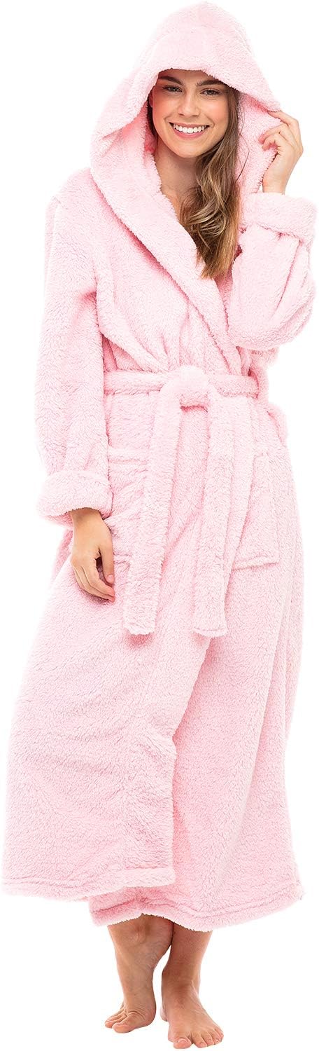 Alexander Del Rossa Womens Fluffy, Fuzzy Robe for Women,Women's Long Hooded Robes, Plus Size