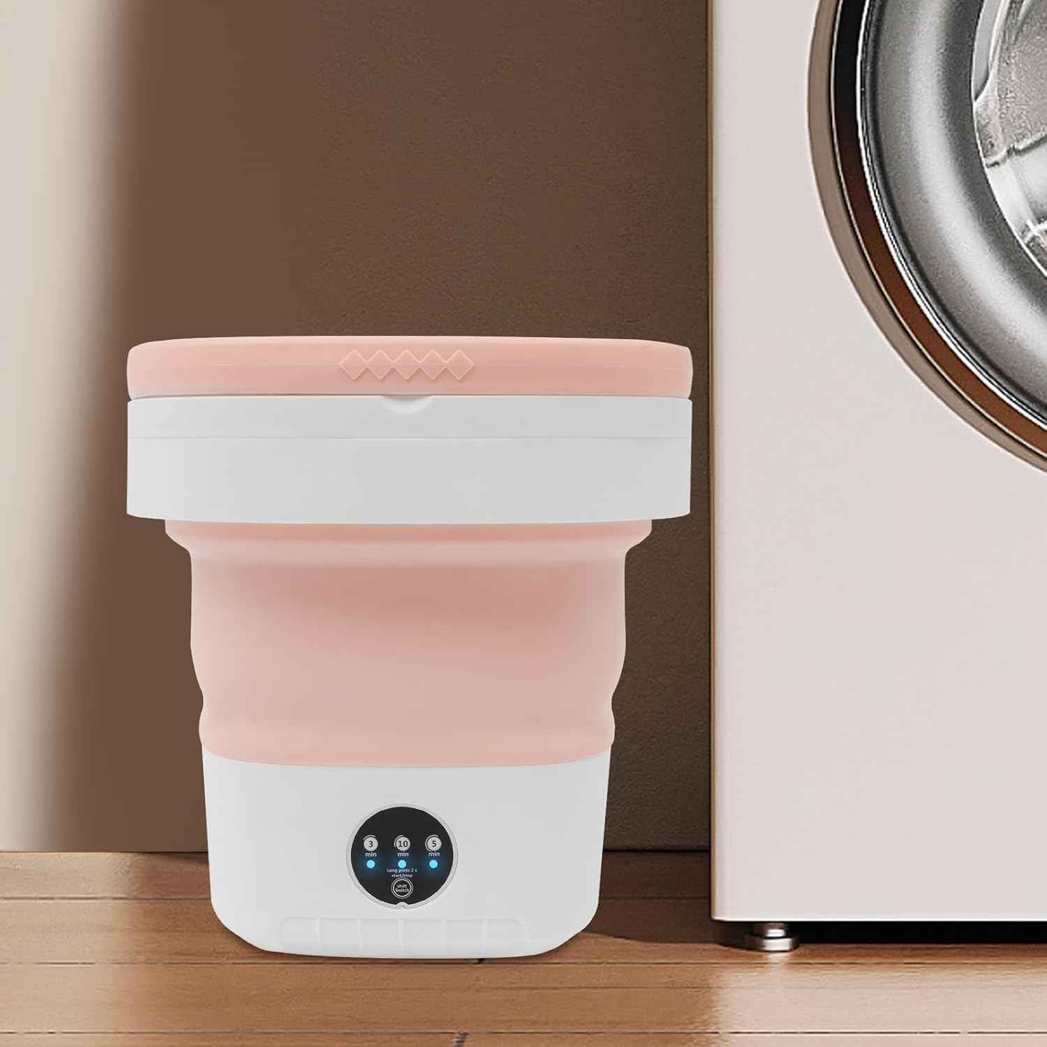 Portable Washing Machine 12l,Mini Washer,Large Capacity Folding,Simulated Handwashing Wheel Design/Blue Light Function For Deep Cleaning Of Underwear & Baby Clothing. (Pink)