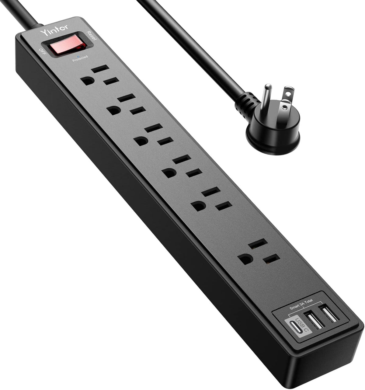 Yintar 6Ft Surge Protector Power Strip with 6 Outlets & 3 USB Ports, Black