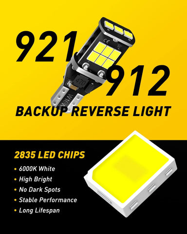 AUXITO 912 921 LED Bulb for Backup Light Reverse Lights High Power 2835 15-SMD Chipsets Error Free T15 906 922 W16W Bulbs, 6000K White, Automotive Light Bulbs (Upgraded, Pack of 2)