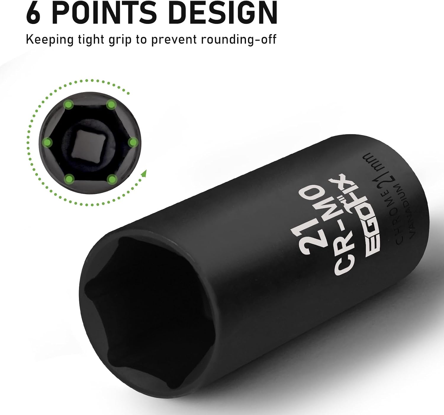 3/8" Drive Deep Impact Socket, 21mm Metric Socket, CR-MO 6 Point for Easy Removal of Axle Nut