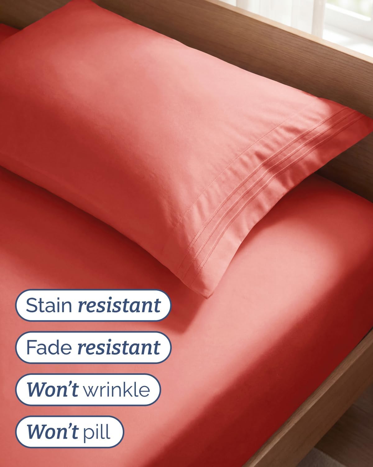 Twin Size 3 Piece Sheet Set - Comfy Breathable & Cooling Sheets - Coral