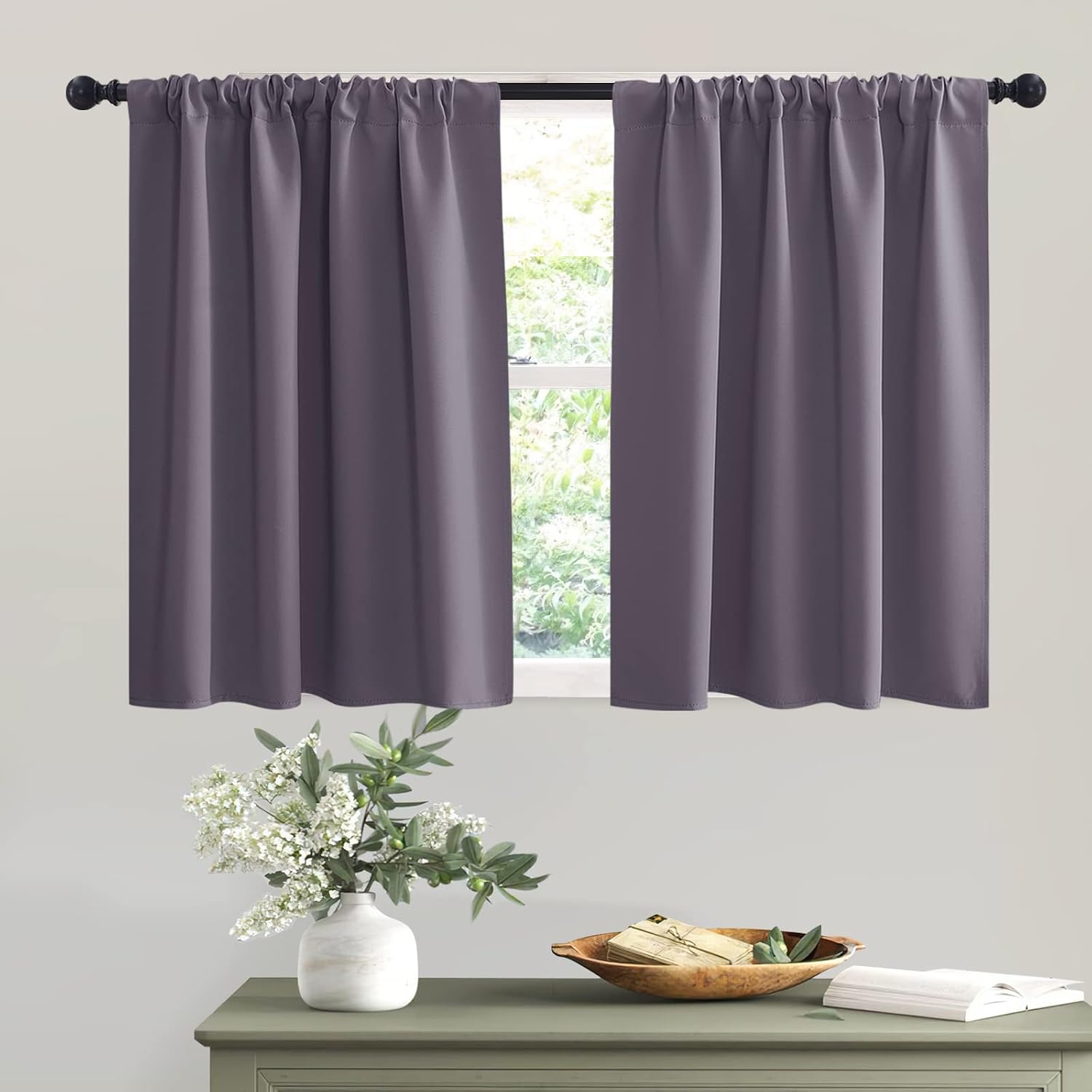 RYB HOME Short Greyish Purple Blackout Curtains for Small Bedroom Window