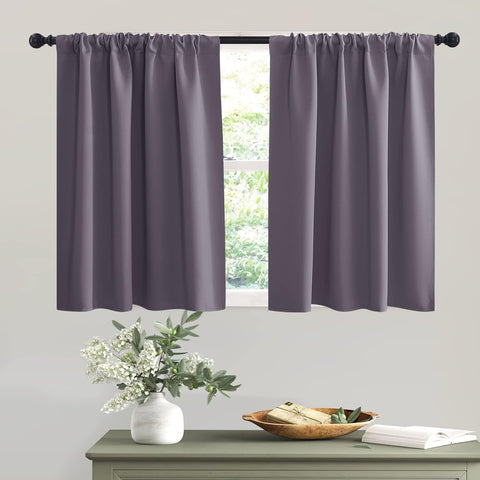 RYB HOME Short Greyish Purple Blackout Curtains for Small Bedroom Window