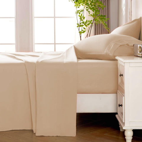 ROSE&RISY Khaki King Sheet Set, 4 Pieces Soft Bedding King Sheet Set, Breathable and Cooling,Includes 1 Fitted Sheet, 1 Flat Sheet, 2 Pillowcases - Deep Pocket (Khaki, King)