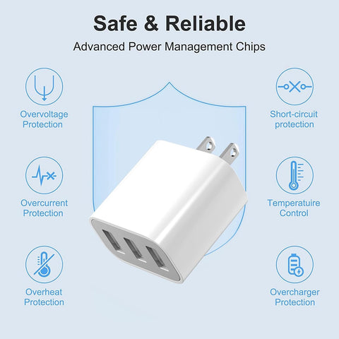 3-Port USB Wall Charger,Compatible with iPhone 14/13/12/11 Pro Max