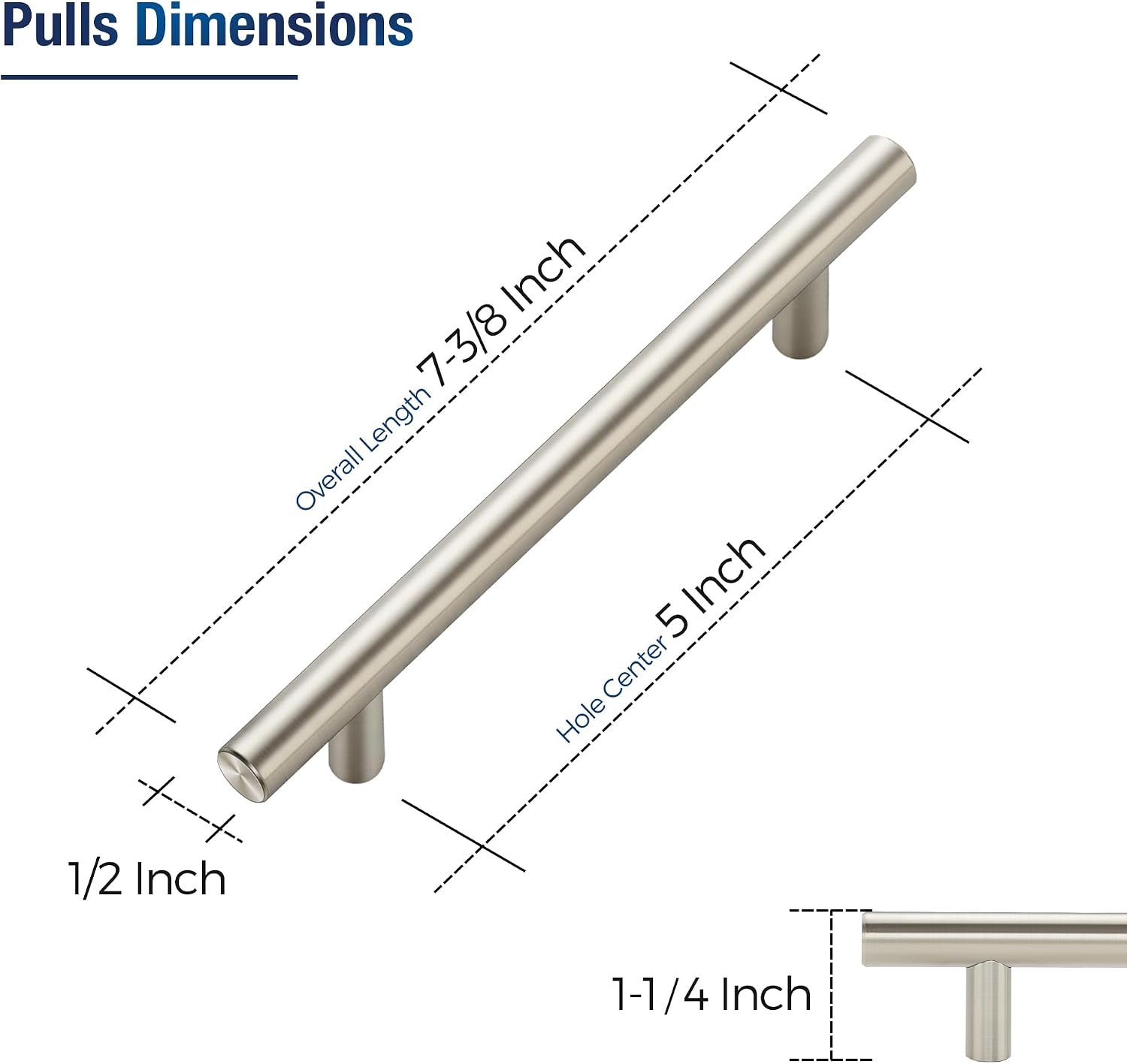 20 Pack Brushed Nickel Cabinet Handles, 5 in Hole Center Cabinet Pulls