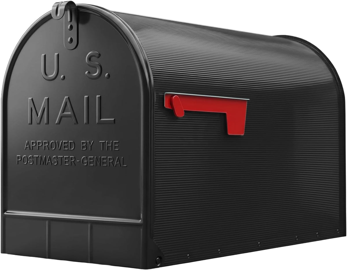 Plexon Jumbo Size Rural Mailbox, 3175 cu-in Capacity, Galvanized Steel, Powder-Coated, 15 in. H x 11.69 in. W x 24.82 in. L, Black, Extra Large