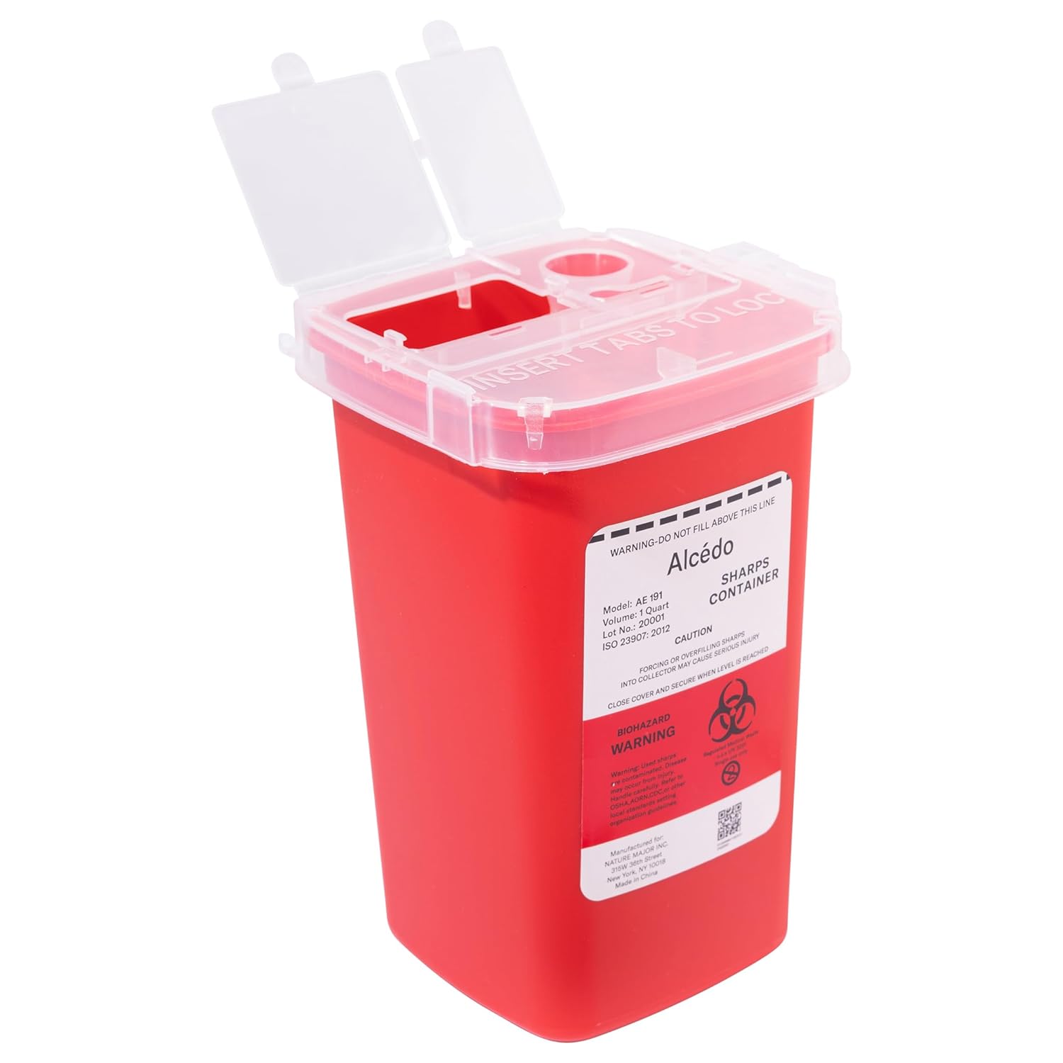 Alcedo 1 Quart Sharps Container (1-Pack) for Needle & Syringe Disposal
