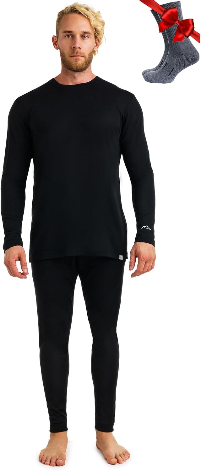 100% Merino Wool Base Layer Men Set - Thermal Underwear for Men Long Johns