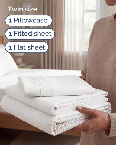 Twin Size 3 Piece Sheet Set - Breathable & Cooling Sheets - Antique White