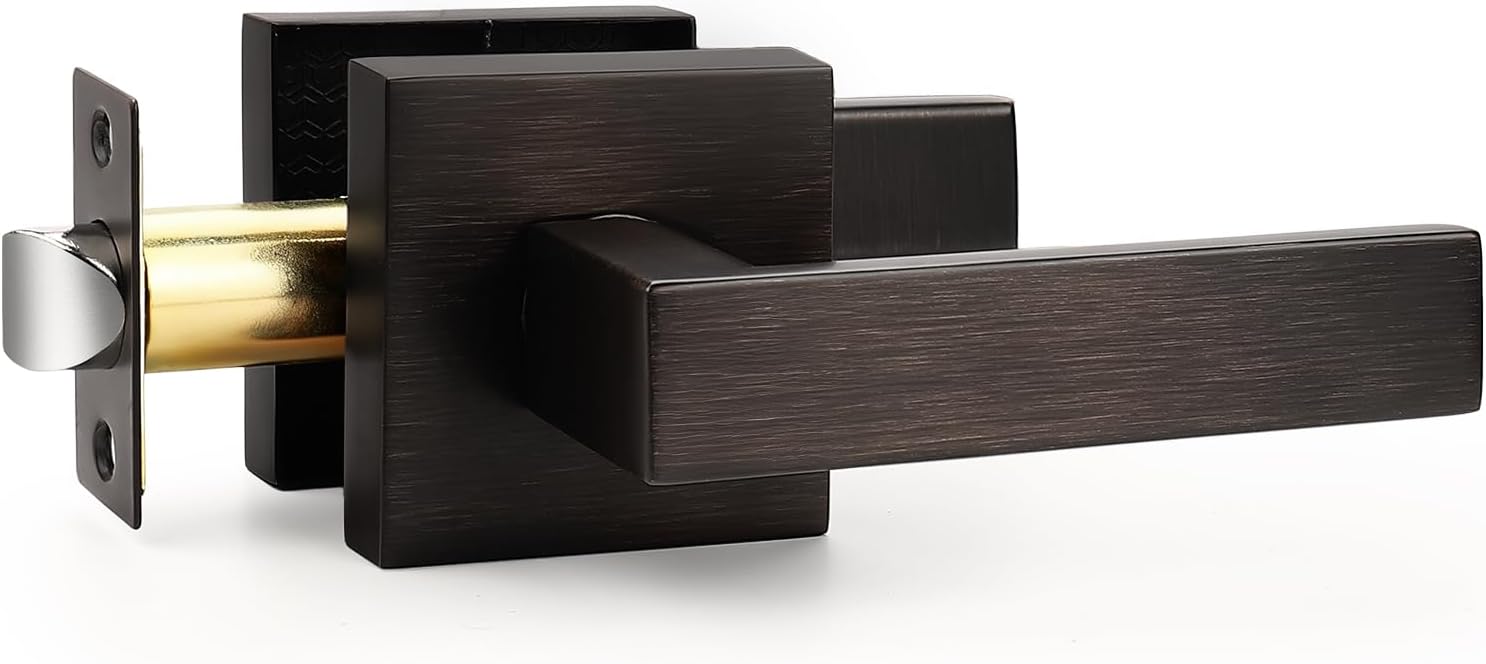 Probrico Oil Rubbed Bronze Square Passage Door Handle, 1 Pack Non-Locking Interior Reversible Closet Hallway Zinc Alloy Lever