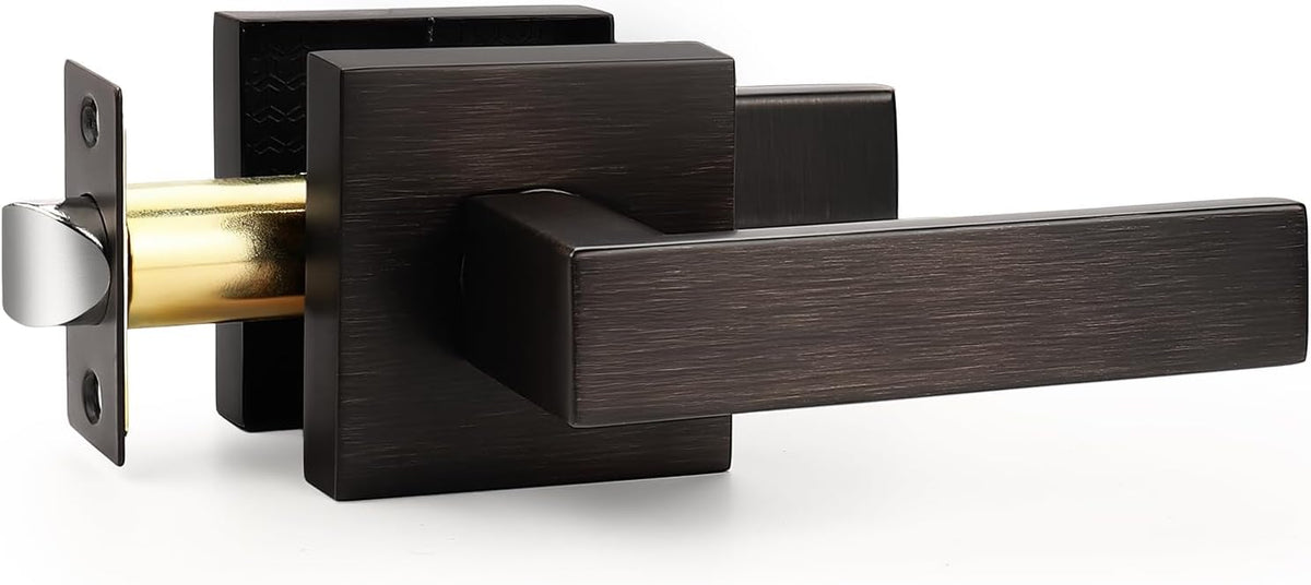 Probrico Oil Rubbed Bronze Square Passage Door Handle, 1 Pack Non-Locking Interior Reversible Closet Hallway Zinc Alloy Lever
