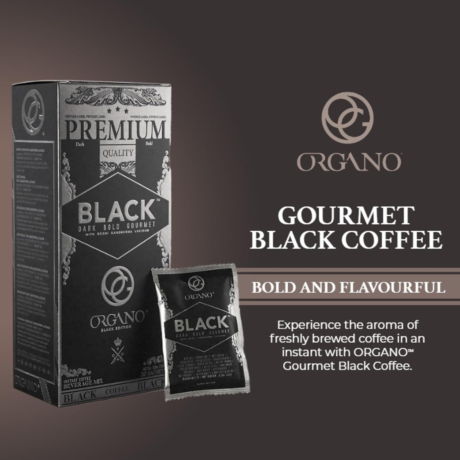 2 Boxes ORGANO Gourmet Black Coffee, 100% Certified Ganoderma Lucidum (60 sachets)