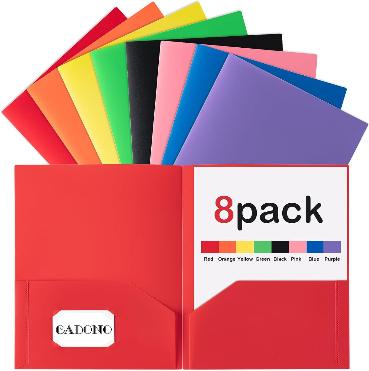 Plastic Folders with Pockets (8 Pack,Assorted Colors)