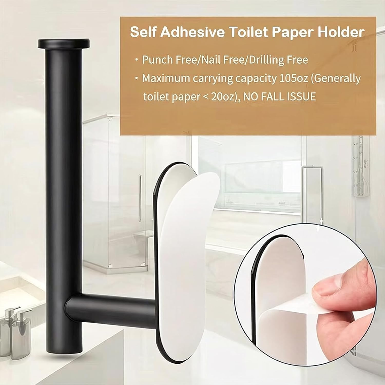 JOPOFI Toilet Paper Holder - Adhesive Toilet Paper Holder - Matte Black