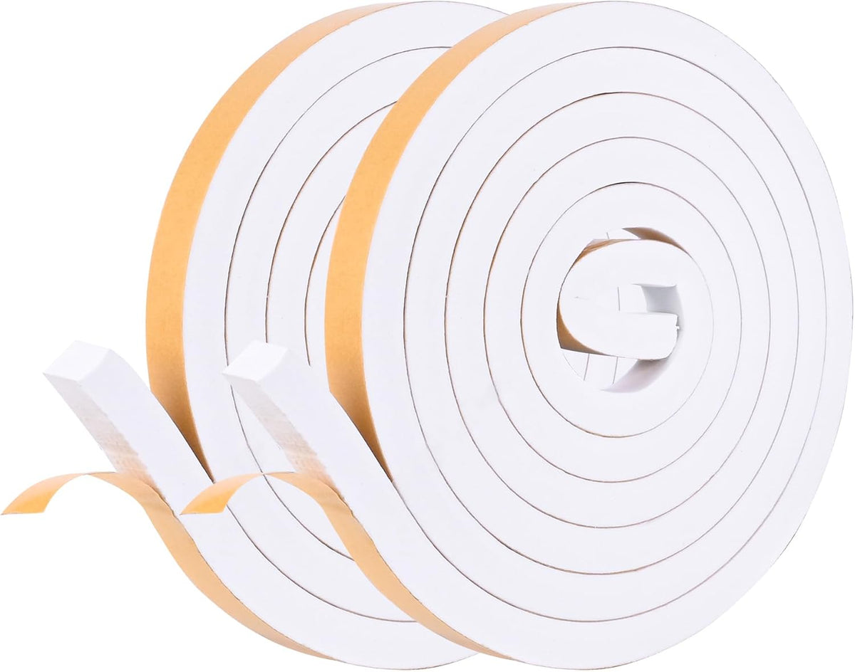 Kikerike Self Adhesive Foam Tape Weatherstrip 1/2in x 1/2in x 16.5Ft High Density Foam Insulation Strips Seal Weather Stripping with Strong Adhesive for Door and Window Sound Isolation Soundproofing