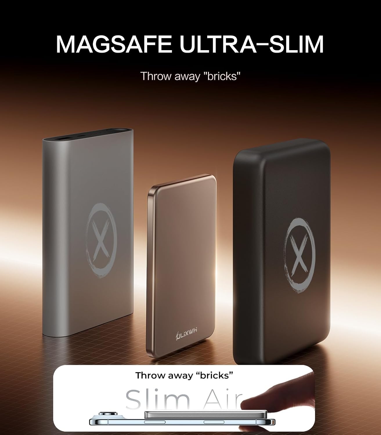 [0.3" Ultra Slim] [Alloy-Made] ULiXWH Magsafe Portable Charger for iPhone, 2026 Upgrade 5000mAh Fast Charging Magnetic Power Bank, Wireless Battery Pack for iPhone 17 Air 16 15 Pro Max 14, Desert Gold