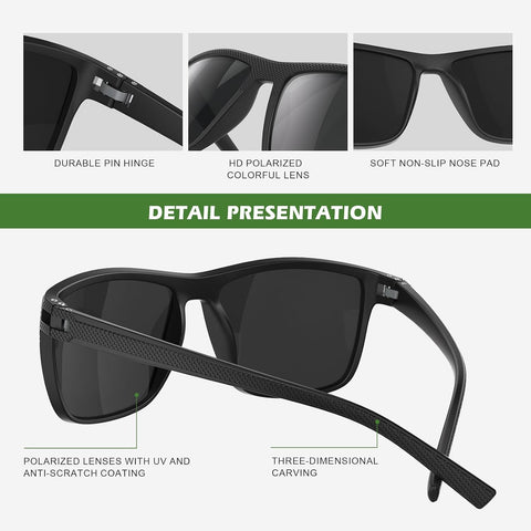 Fanshen Square Polarized Sunglasses for Men, 3 Pack Lightweight UV Protection Sun Glasses for Driving Fishing Golf