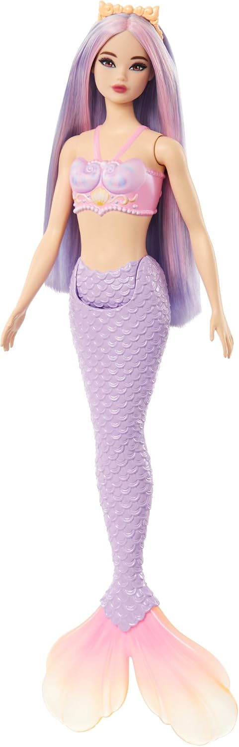 Barbie Mermaid Doll with Pink & Lilac Fantasy Hair & Headband Accessory, Toy with Shell-Inspired Bodice & Lavender Tail