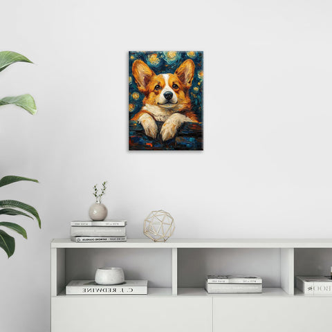 Corgi Starry Night Canvas Wall Art Animal Pictures for Kitchen Living Room Bedroom Bathroom Office,Corgi Abstract Print Dog Painting Home Modern Art Work Framed Wall Art Decor 16" x 12"